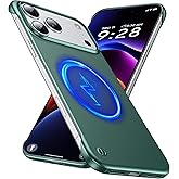 GRECAZO Magnetic Ultra Thin Frosted Designed for iPhone 17 Pro Max Frameless Case 6.9 inch [Compatible with MagSafe] Slim Minimalist Lightweight Matte Hard Cover Protective Borderless Case-Dark Green
