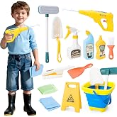 deAO Kids Car Wash Toy Cleaning Set with Brush Spray Bottle Ages 3+ | 13Pcs Cleaning Toy Set with Bucket,Caution Sign,Christmas Birthday Gift for Girls Boys