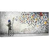 Home Decor Graffiti Canvas Wall Art for Living Room Boy Painting Butterflies Pictures Modern Street Graffiti Artwork Prints, Framed 48" x 24"
