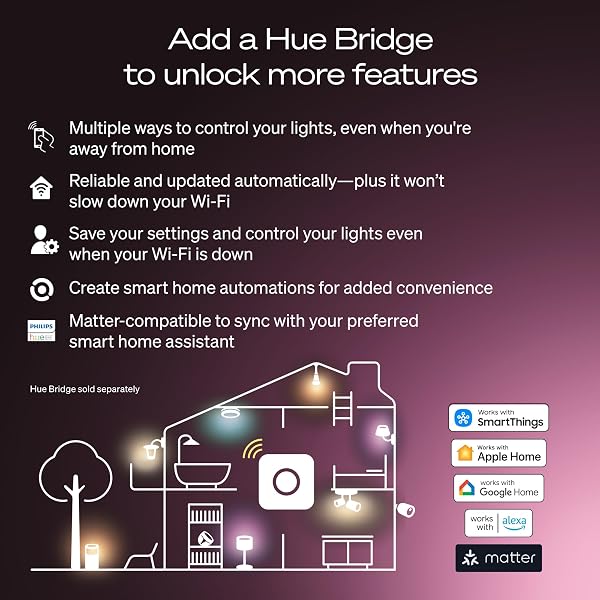 PHILIPS HUE SMART LED A19 BULB, 3 PACK, WHITE & COLOR AMBIANCE, E26 BASE, 7.2W, FULL SPECTRUM LIGHT 1000K-20000K, 810 LUMENS, DIMMABLE LED BULBS, WORKS WITH ALEXA, GOOGLE & APPLE HOME
