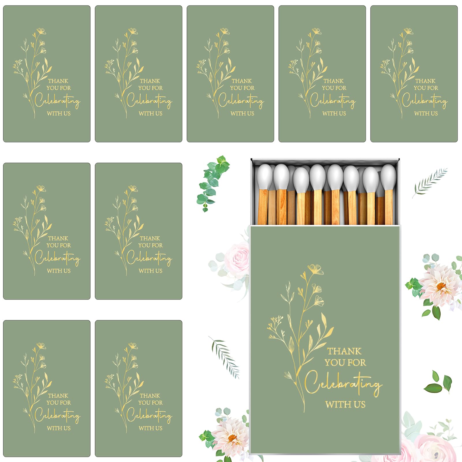 Photo 1 of **PARTS ONLY** Humyoun 100 Pcs Wedding Matches Matchbook Labels Stickers 2.24 x 1.41 Inch Wedding Favors Matchbook Sticker The Nice Match Sticker Without Matches and Boxes(Sage Green)