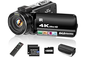 ZYDIIE 4K Video Camera Camcorder UHD 64MP Vlogging Camera for YouTube 18x Digital Zoom 3" 270° Rotation IPS Touchscreen Video Camcorder with Night Vision, Remote Control, 32GB Card, 2 Batteries