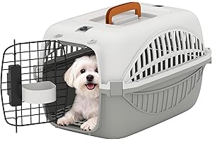 PawHut Plastic Dog and Cat Kennel Hard Sided, Airline Approved Pet Carrier for Mini Dogs and Cats, Portable Crate with Steel 