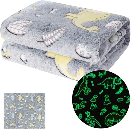 MeMoreCool Dinosaurier-Überwurfdecke, leuchtet im Dunkeln, weiche