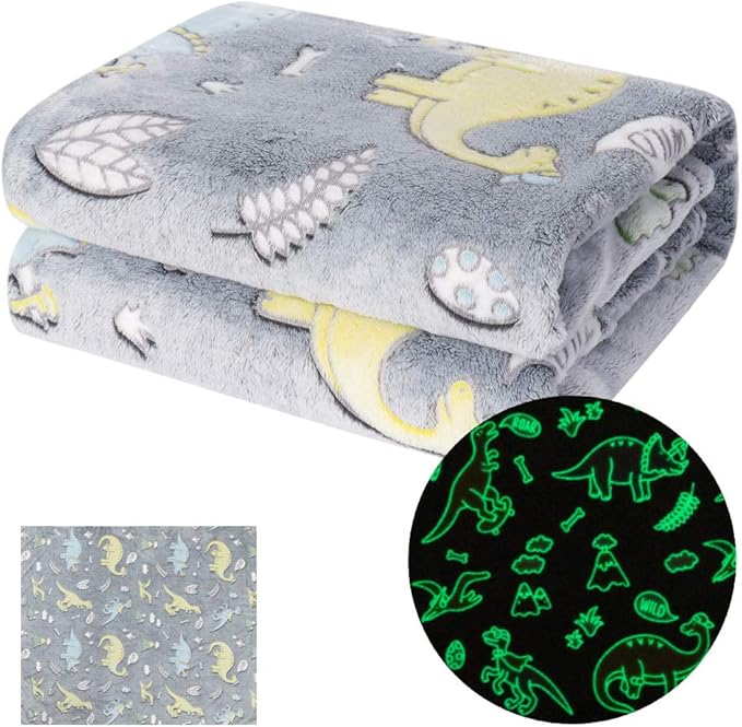 MeMoreCool Dinosaurier-Überwurfdecke, leuchtet im Dunkeln, weiche