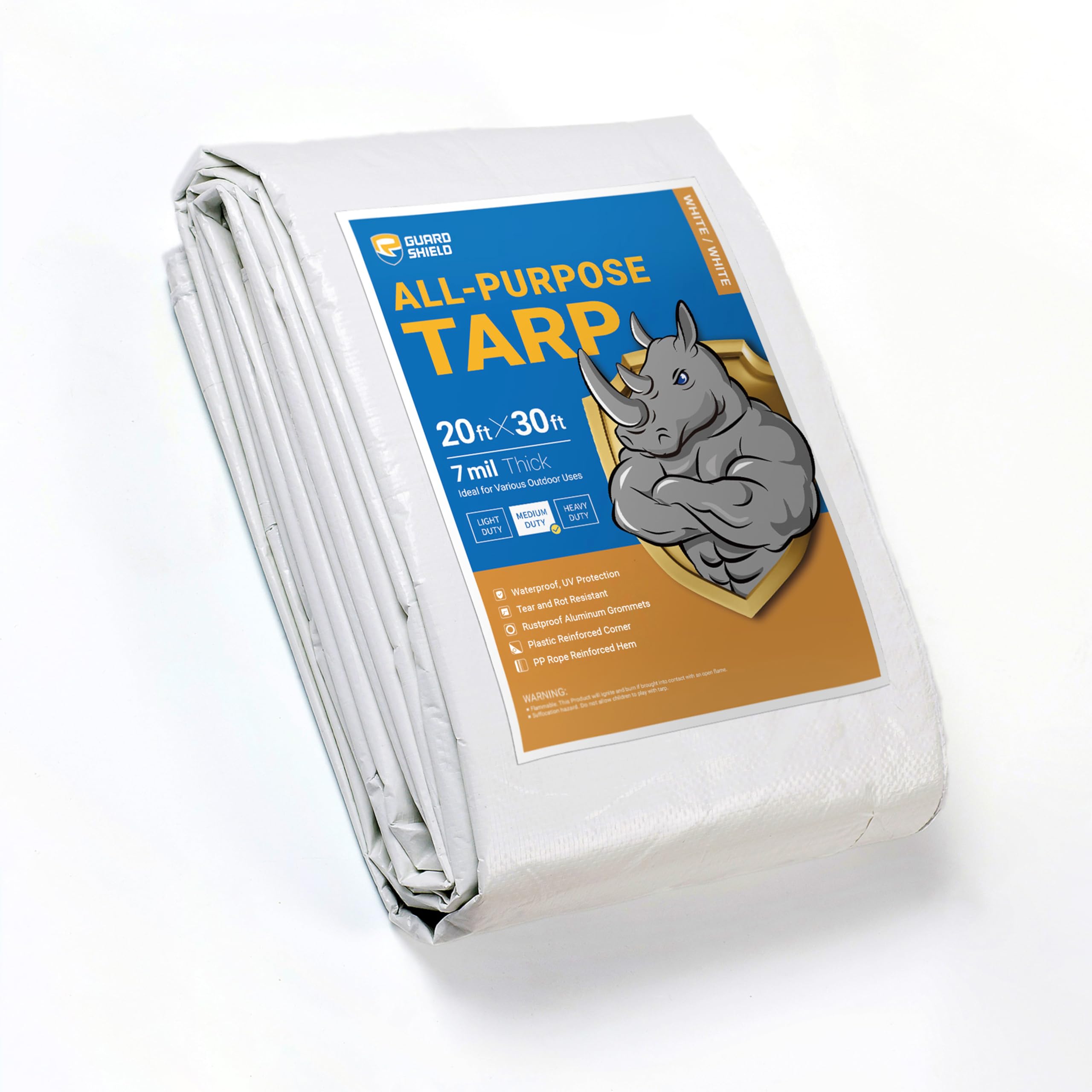 GUARD SHIELD White Tarp 20x30 Feet Medium Duty All Purpose Poly Tarps Cover 7mil Image