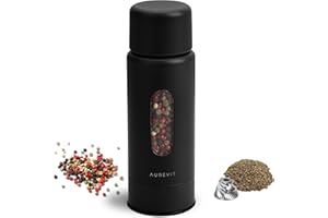 Aurevit Manual Pepper Grinder, Single Pepper Mill with 420 Stainless Steel Core, External Adjustable Coarseness, Refillable, 