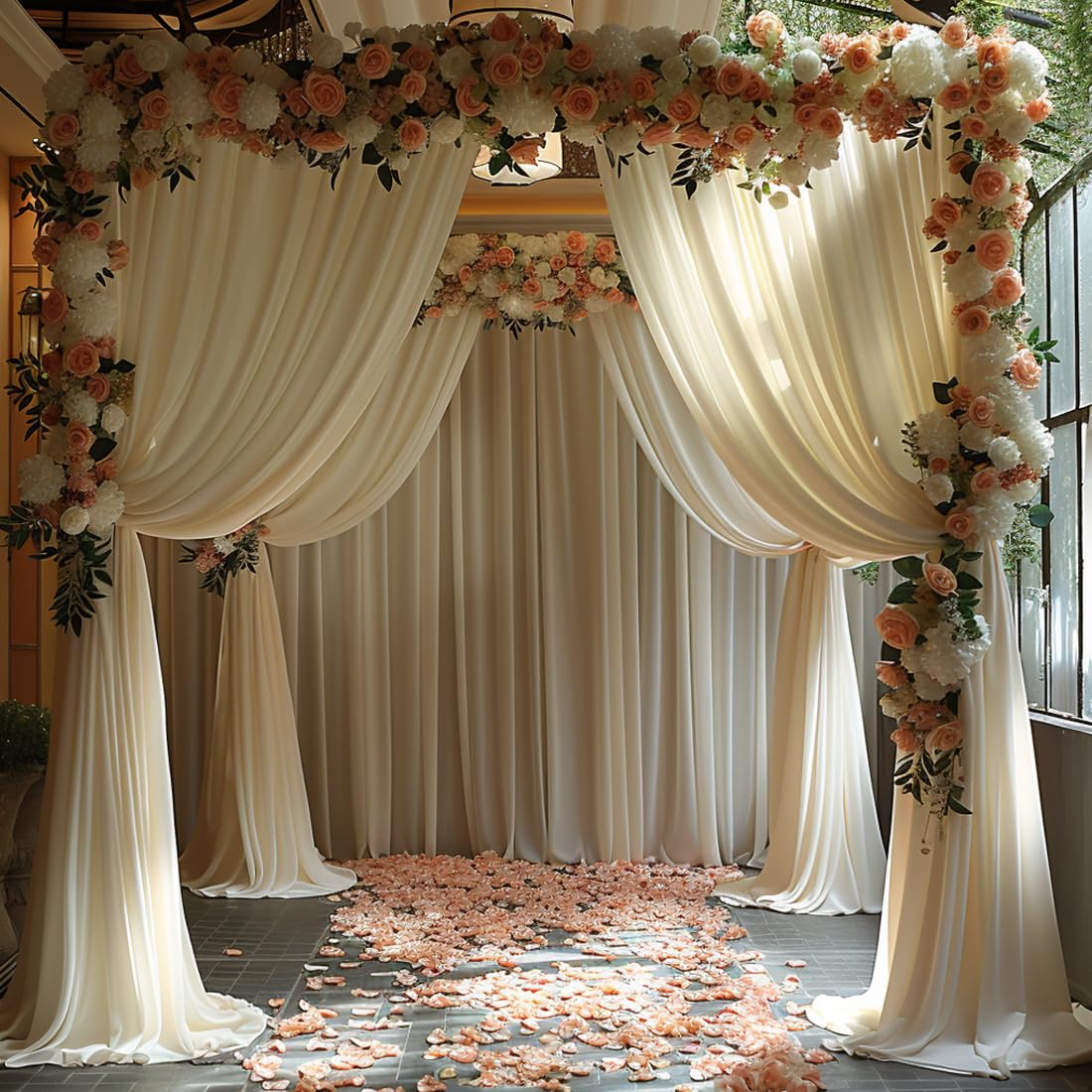 10x10ft Wrinkle Free Ivory Backdrop Curtain for Parties Soft Fabric Drapes Wedding Ivory Curtain Backdrop for Birthday Party Decorations Background for Photography 5x10ft,2 Panels