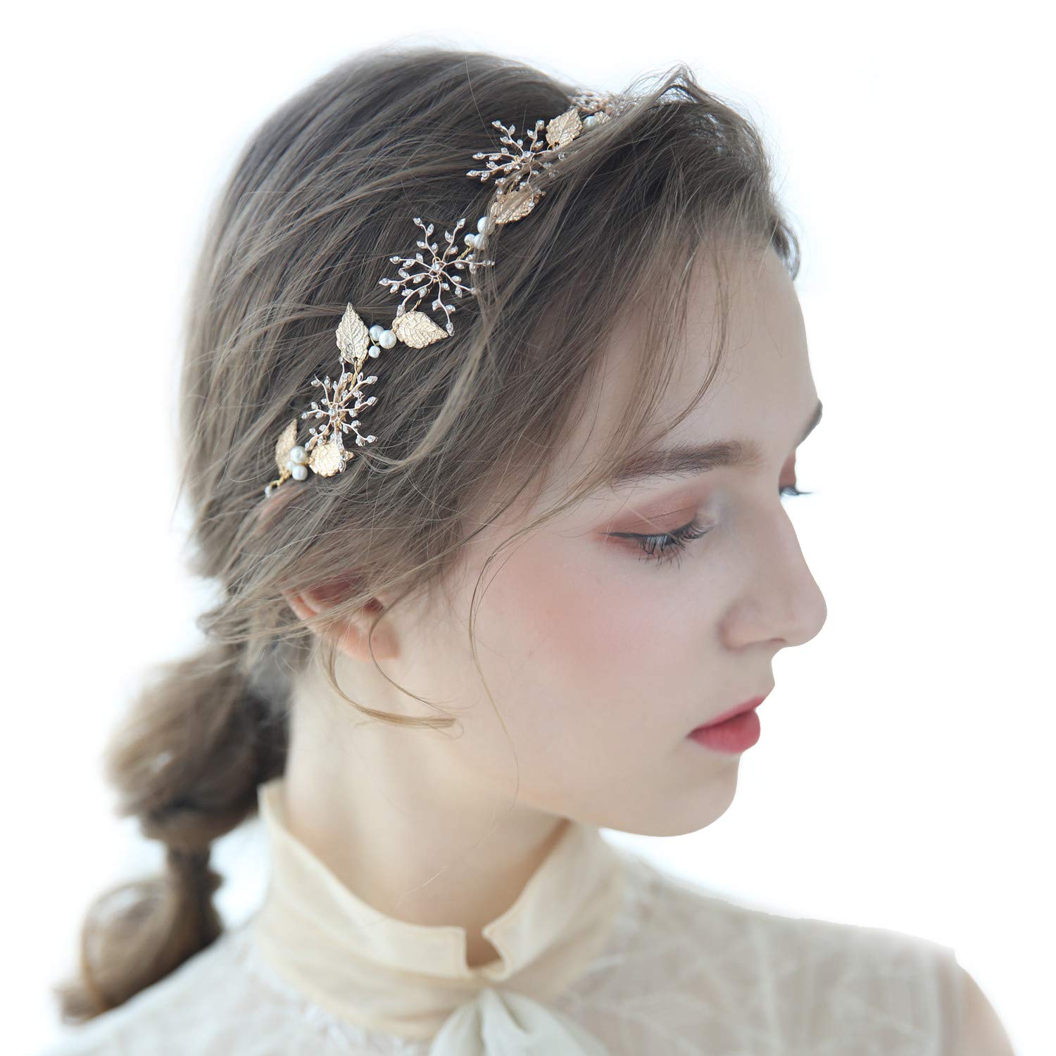 Amazon Com Oureamod Bridal Headpiece Faux Pearls Snowflake Leaf