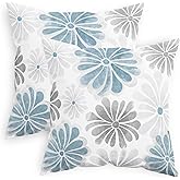 CaliTime Throw Pillow Covers Decorative 18 X 18 Inches Pack of 2 Cozy Fleece Two-Tone Blooming Flowers Decorative Cushion Cases for Couch Bed Sofa Farmhouse Decoration Smoke Blue Grey