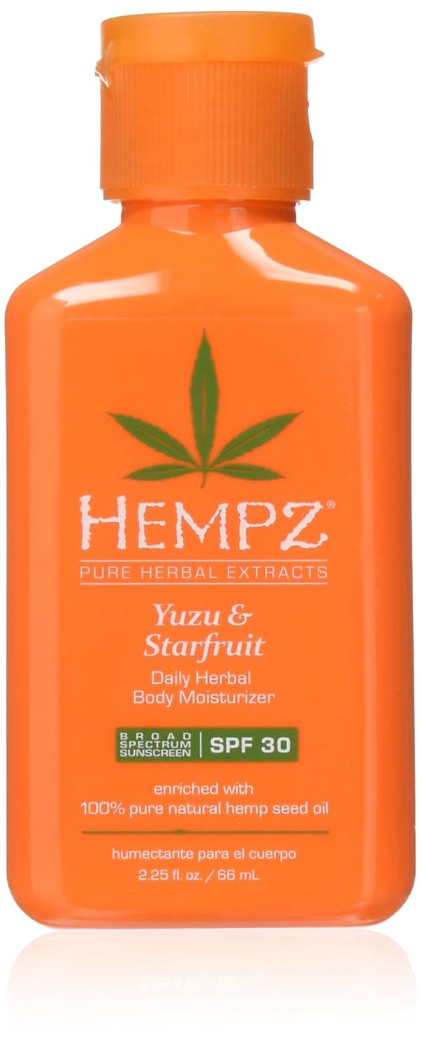 Hempz Yuzu & Starfruit Daily Herbal Moisturizer with Broad Spectrum SPF 30 - Fragranced, Paraben-Free Sunscreen with 100% Natural Hemp Seed Oil for Women - Premium Skin Care Products