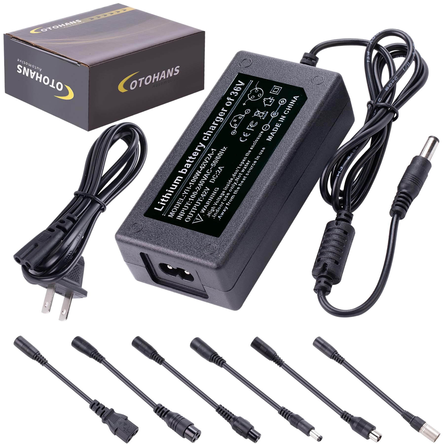 Photo 1 of 42V 2A Fast Scooter Charger Universal 7-in-1 Plug Replacement Charger Suitable for 36V 10S Lithium-Ion Battery Devices - Compatible with Razor, Voyage, Gotrax, Ninebot, Jetson