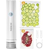 ZKIRON OneTouch Handheld Vacuum Sealer with 12 Reusable Vacuum Bags – Compact Food Sealer with Detachable Transparent Suction for Sous Vide, Meal Prep & Kitchen Storage, Portable Food Saver
