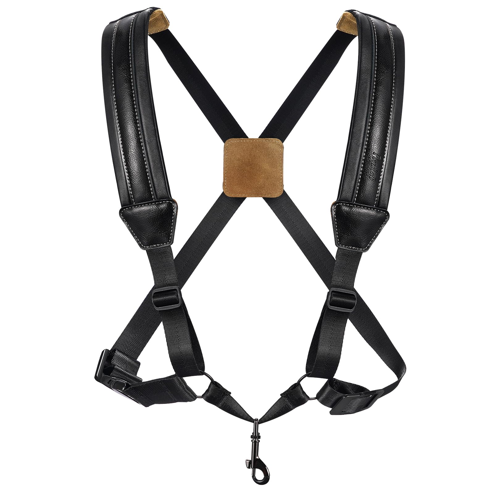 Photo 1 of POGOLAB Saxophone Harness, Double Shoulder Adjustable Sax Strap with Soft Leather Padded, Widened & Thickened Design, Good Comfort, Reduce Neck Stress, for Alto/Tenor/Baritone/Soprano Saxophone
