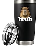 Panvola Capybara Bruh Capybara Animal Lover Gifts Pet Owner For Dad Mom Brother Sister Funny Vacuum Insulated Stainless Steel Tumbler With Removable Lid And Straw 20 oz Black