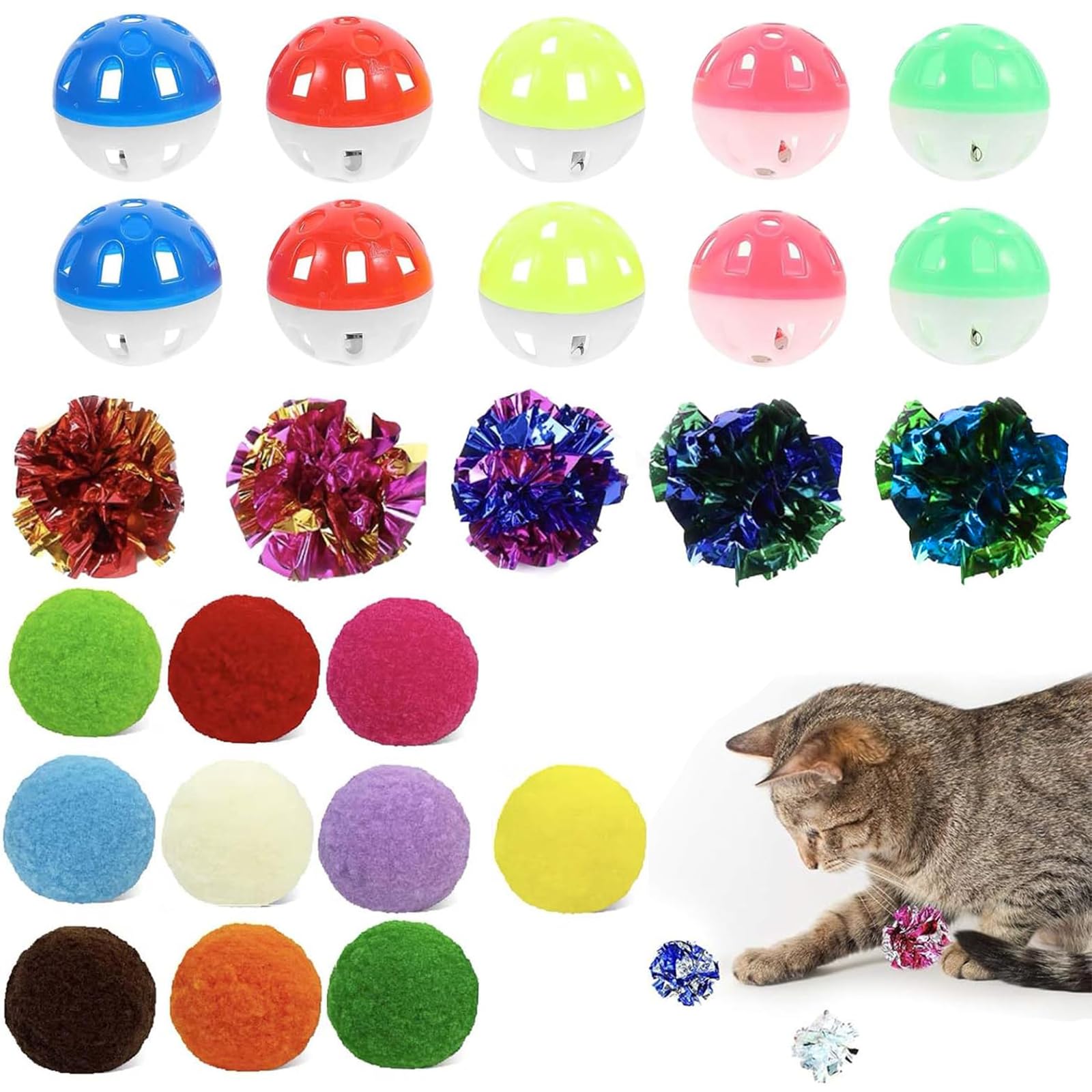 RJFUJP 25 Pcs Kitten Toys, 2 inch Cat Balls, Cat Ball Toy Indoor Cats Interactive Pompon Ball Toy, Interactive Chase Toys for Kitten Training