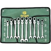 Elangold 10-Piece Ratcheting Wrench Set, Metric &amp; SAE | Ratcheting Combination Wrench Set, 72‑Tooth 180&deg; Swivel Head, CR‑V Steel, Open‑Box End Wrenches for Automotive DIY Repair