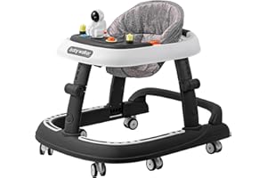 AIRLYA-LIFE Baby Walker, 3-in-1 Foldable Baby Walker for Baby Boys and Baby Girls, 8-Gear Height Adjustable Baby Walkers with Wheels and Baby Activity Center with Astronaut Toys for Baby 6-24 Months
