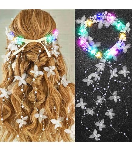 Light Up Butterfly Crown Flower Fairy Headband Gold Hair Accessories for Women G Amazon.com : Yean Light up Butterfly Crown Flower Fairy  main image 4