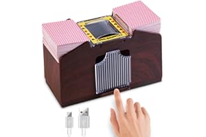 HJCMikee 1-4 Deck Automatic Card Shuffler Luxury Wood Grain Professional Casino Poker Cards Shuffle Machine Playing Blackjack Game Battery Operated Or USB Electric Equipment