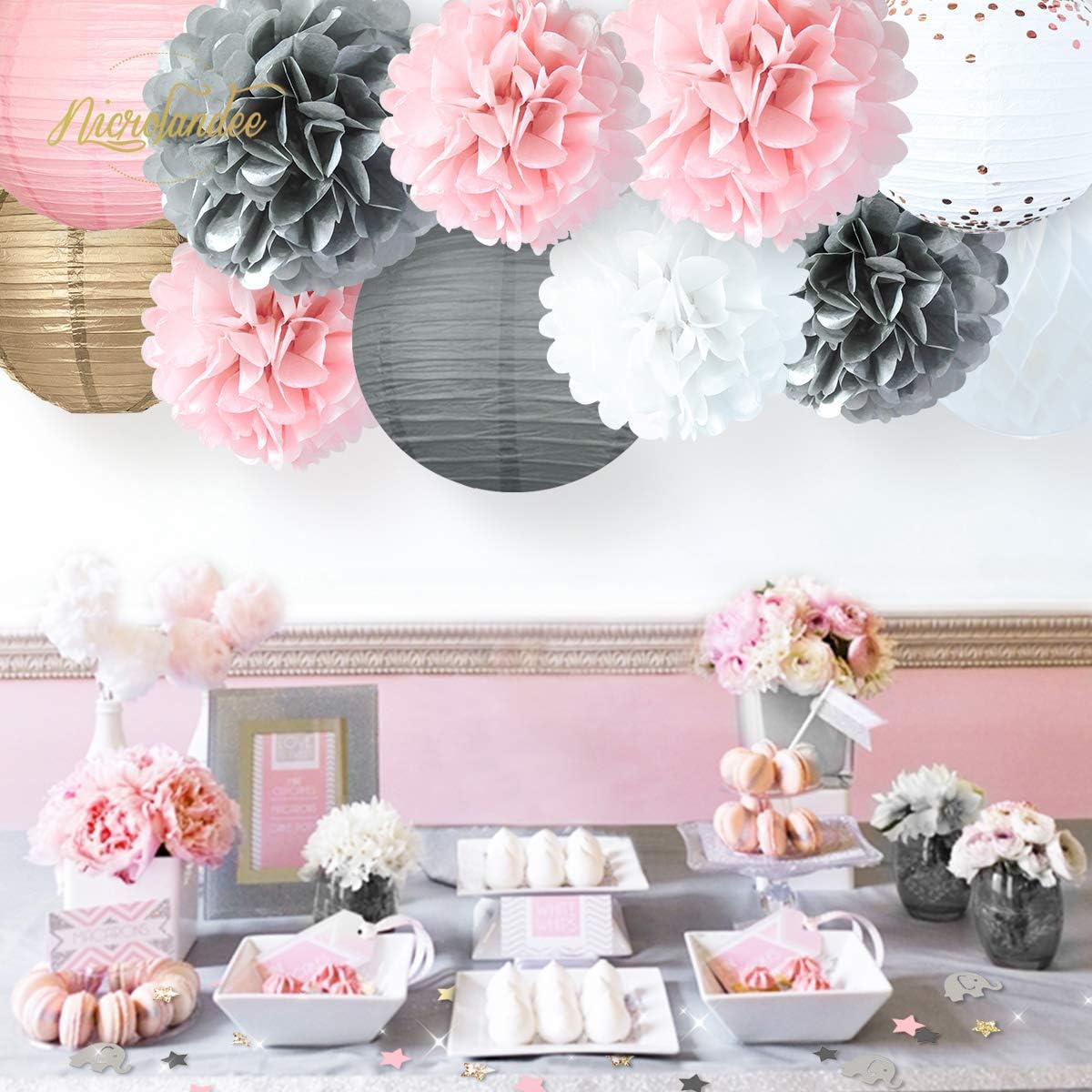 Hintergrund Pink Gery Elefant Brautparty Babyparty Nicrolandee Party Dekorationen Seiden Pompons Papier Laterne Glitzer Party Konfetti 30 G Partyzubehor Fur Hochzeit Geburtstag Seidenpompons Kuche Haushalt Wohnen