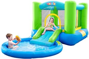 Valwix Inflatable Bounce House Includes Blower with GFCI for Kids 3-6 250lbs, Bouncy Castle with Ball Pit Pool, Wet and Dry Bouncer with Basketball Hoop for Indoor Outdoor Party (Green)
