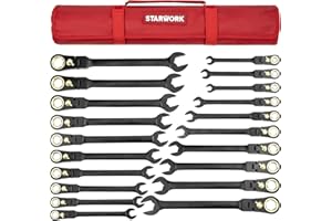 STARWORK TRUE MECHANIC™ 20-Piece, 120T, Reversible, Flexible Ratcheting Wrench Set, Non-Slip, Long Pattern, SAE/Metric, Professional, With Portable Roll-Up Pouch Bag