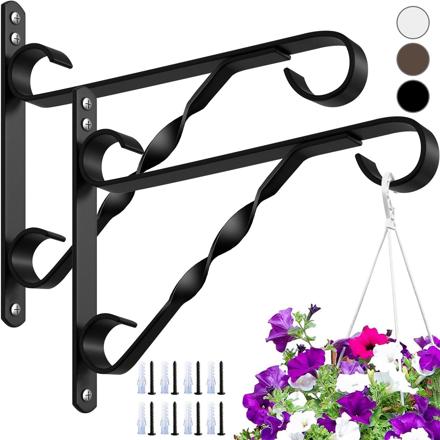 Outdoor Hanging Brackets - Amagabeli 2 Pack Hanging Plants Bracket 10'' Wall Planter Hook Flower Pot Bird Feeder Wind Chime Lanterns Hanger Patio Lawn Garden for Outdoor Indoor Shelf Fence Screw Mount Against Door Arm Black