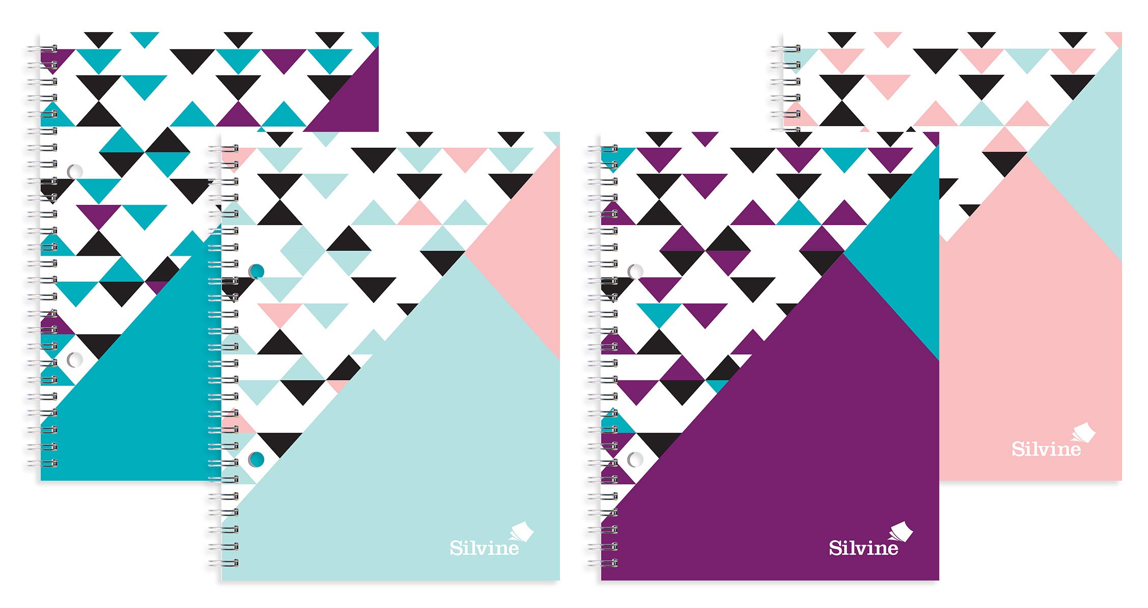 Silvine A5 Wirebound Notebooks in 4 Assorted GeoPop Designs. 160 Pages, Lined with Margin. Ref TWA5AC [Pack of 4]