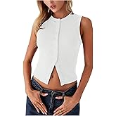 Milumia Women's Button Down Ribbed Knit Tank Top Crewneck Sleeveless Fitted Crop Tops