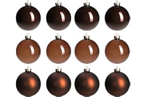 AOMOONOA Brown Glass Christmas Ball Ornaments for Tree, 2.36” Christmas Hanging Ornaments Set of 12 Xmas Baubles for Holiday Party Xmas Tree Decorations Gifts