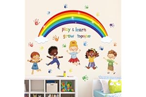 wondever Reading Corner Rainbow Wall Decals Kids Inspirational Quotes Handprint Peel and Stick Wall Art Stickers for School Classroom Kids Room