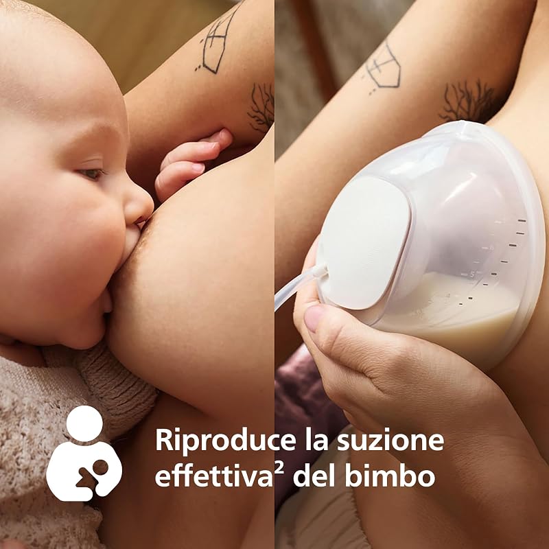 Avent set per i primi allattamenti con tiralatte a mani libere, con motore di qualità ospedaliera, che imita il ritmo di suzione del bambino, estrazione fino a 85 volte al minuto, SCD553/11
