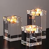 3 Pcs Crystal Tealight Candle Holders, Crystal Candle Holders, Table Crystals for Decoration, Square Candlestick Holders for Wedding Dining Living Room Centerpiece Decorations