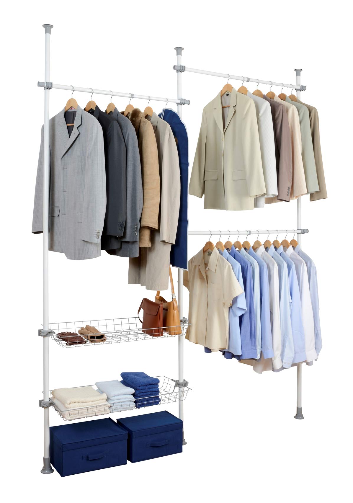 WENKO 50611100 Telescopic clothes rack system Herkules Duo - adjustable organisation system, coat rack system, Steel, 164-215 x 165-300 x 38 cm, White