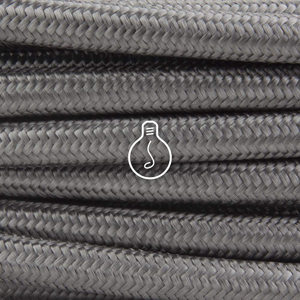 Amarcords - Textile Electrical Wire color DARK GRAY, round, silk, 5 meters, 2 conductors 2x0.75 - Wire coated in colored vintage fabric for chandeliers and lamps applique lampshades.