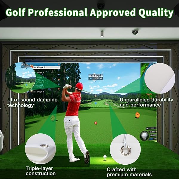 DURBLES GOLF SIMULATOR IMPACT SCREEN – PREMIUM TRIPLE LAYER LAUNCH MONITOR PROJECTOR WITH HD VISUALS FOR INDOOR PRACTICE, ENCLOSURE AND NET – HITTING SCREEN WITH GROMMETS & BUNGEE CORDS