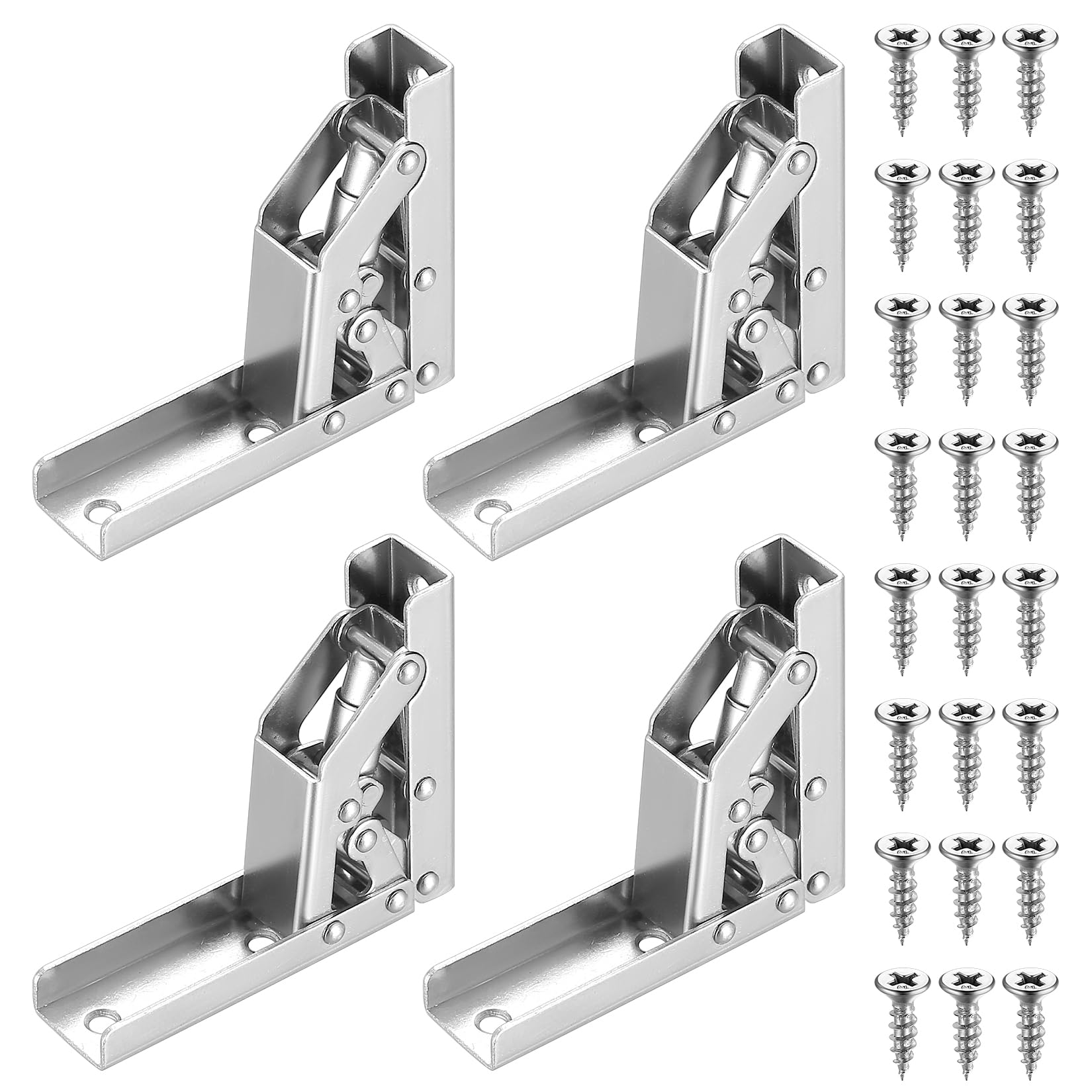 4 Pcs Folding Table Legs, 90 Degree Self Locking Foldable Hinges, Lock Extension Hinges for Table Bed Leg Feet Work Bench Support Brackets (Silvery-B)