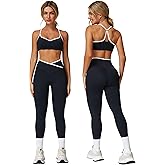 ABOCIW Workout Sets for Women 2 Piece Color Block Strappy Sports Bra High Waist Shorts Gym Yoga Pilates Outfits