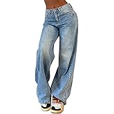 Peakpride Womens Baggy Jeans Loose Boyfriend Wide Leg Casual Denim Pants High Waist Y2K 90S Vintage Trouser Jeans