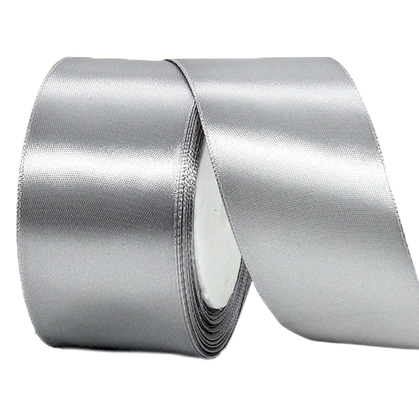 22m Christmas Silver Grey Ribbon Satin Ribbon 50mm Wide,Thick Grey Ribbon.Gift Ribbon.Fabric Ribbon.Christmas Ribbon.for Gift Wrapping Hair Bow Cake Craft Wedding Xmas Party Valentine's Day Decoration