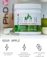 PhD Burn Pre Workout Powder with L Carnitine 20 Servings Sour Apple 200g view 2