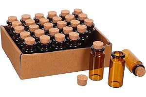 jojofuny 30pcs 10ml Amber Glass Vial Bottles with Cork Stoppers Small Mini Glass Containers for DIY Craft