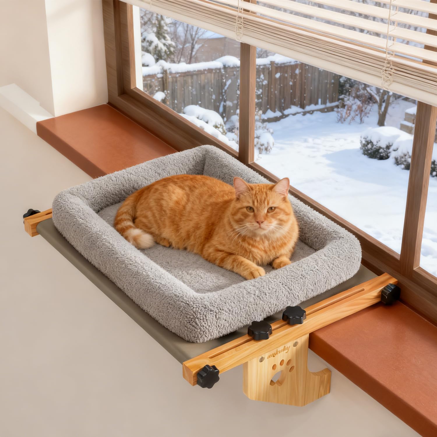 Photo 1 of Cat Window Perch- Adjustable Sill Fit,Renter-Safe,Wood-Metal Frame Sturdy Hammock No Drilling,Washable Bed Cover,Tool-Free Install for Indoor Cats,Ideal for Small Spaces & Multi-Cat Families(Grey,M)