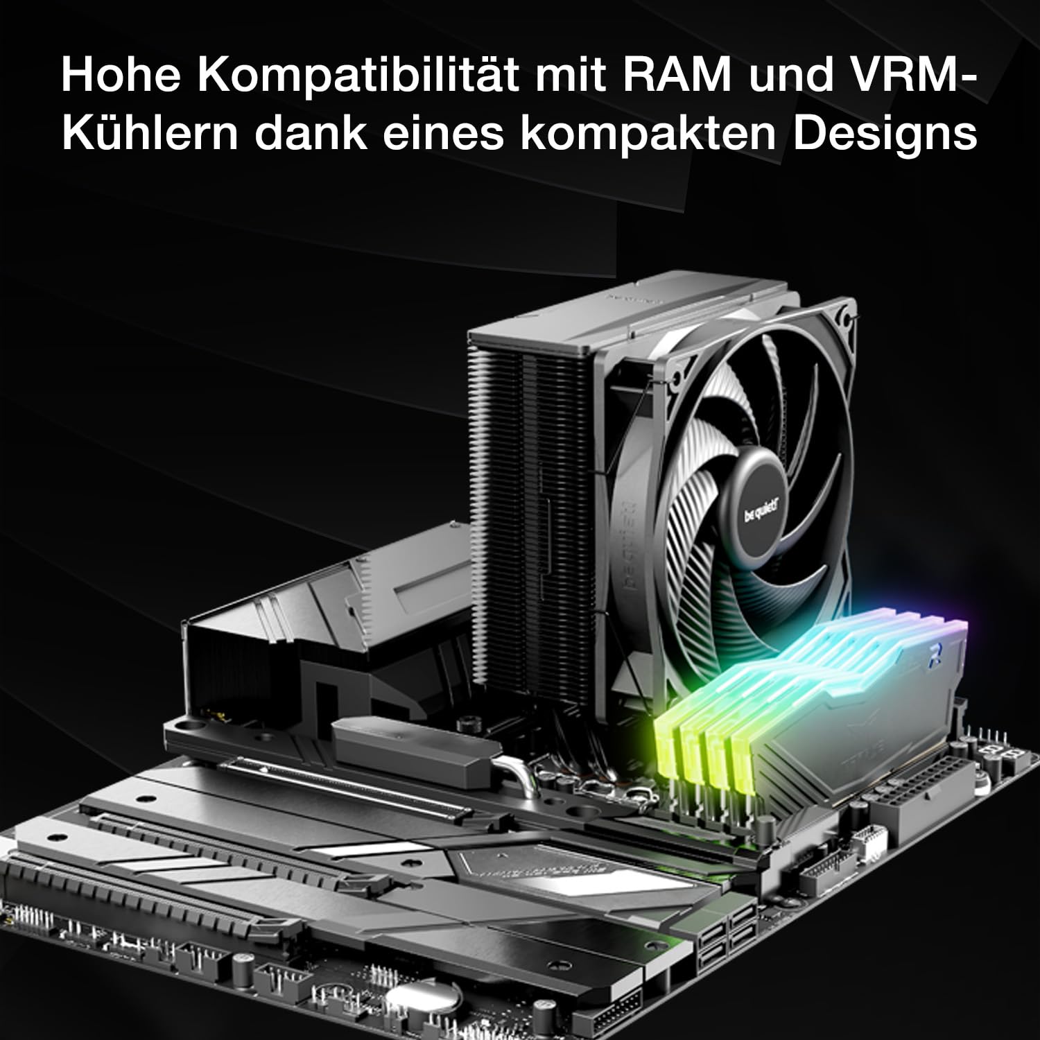 be quiet! Pure Rock 3 Black Luftkühler, sehr hohe Kühlleistung, 4 Hochleistungs-Heatpipes mit HDT-Technologie, optimierter Pure Wings 3 120mm PWM- Lüfter, vorinstallierte Montagebrücke 6