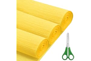 FYANER Crepe Paper Roll (17Inch x 8.2ft),3Rolls,Crepe Paper,DIY Gift Color Paper Flowers Set for Mother's Day, Valentine's Day, Birthday and Wedding Decoration Flowers Making (Yellow)