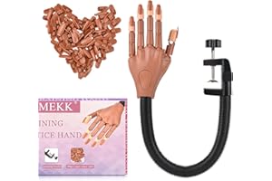 MEKK Nail Practice Hand - Flexible Manicure Trainer for Acrylic Nails with 100pcs Brown Replacement Nail Tips for Beginners