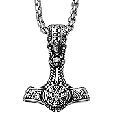 HAQUIL Viking Mjolnir Necklace, Thor Hammer Amulet Pendant, Viking Jewelry Gift for Men