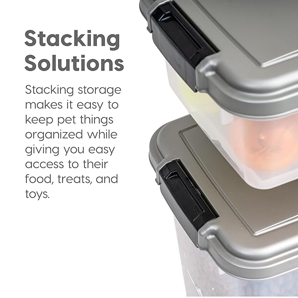 IRIS USA 30 LBS & 11 LBS COMBO AIRTIGHT DOG FOOD STORAGE CONTAINER, STACKABLE TREAT BOX, 2-CUP SCOOP, WHEELS, KEEP FRESH, EASY MOBILITY, SILVER