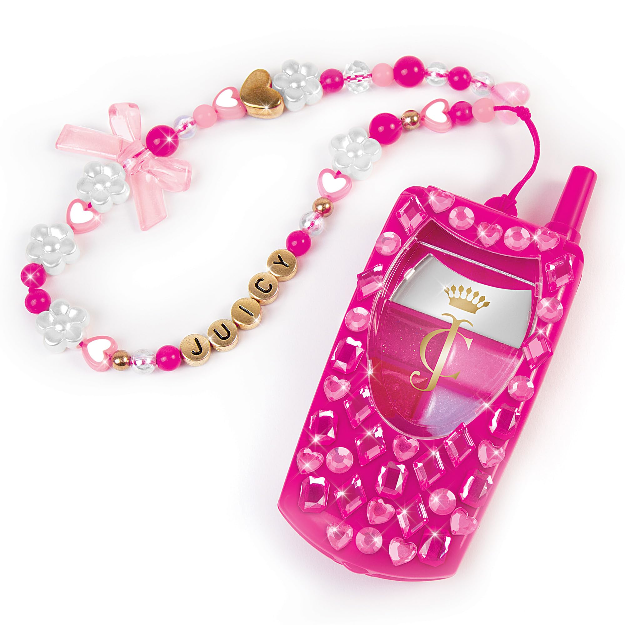 Make It Real Juicy Couture Lip Gloss Dial Up The Style Phone & DIY Lanyard - 7 Strawberry-Scented Lip Gloss Colors, Create Beaded Lanyard & Decorate with Gems for Girls Ages 6+